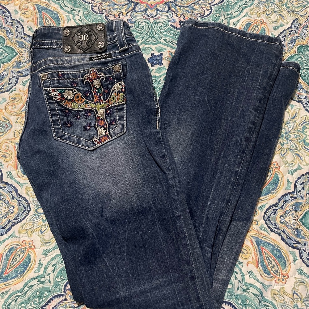 Miss Me Peace Embroidered Jeans